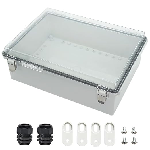 Zulkit Junction Box ABS Plastic Dustproof Waterproof IP67 Electrical Boxes Hinged Shell Outdoor Universal Project Enclosure Grey Clear Cover, Stainless Steel Buckles 15x11x5.1 Inch