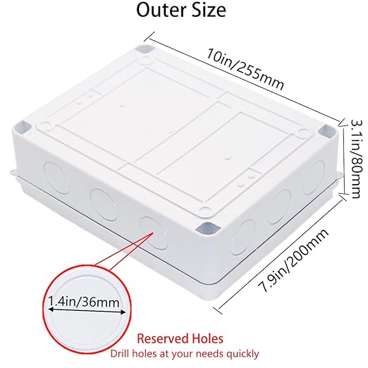 Junction Box, Zulkit Project Box with Reserved Holes IP65 Waterproof Dustproof Electrical Box ABS Plastic Project Enclosure White 10 x 7.9 x 3.1 Inch