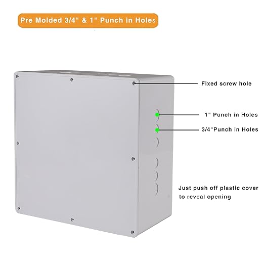 12" x 12" x 6" PVC Plastic Junction Box with Pre Molded 3/4" & 1" Punch in Holes Waterproof Electrical Boxes Project Junction Conduit Box for Electrical Outdoor Enclosure