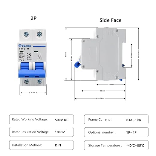 DC Miniature Circuit Breaker, 2P 16Amp 500V Breakers Electrical for Solar Panels Grid System Din Rail Mounting (16A)