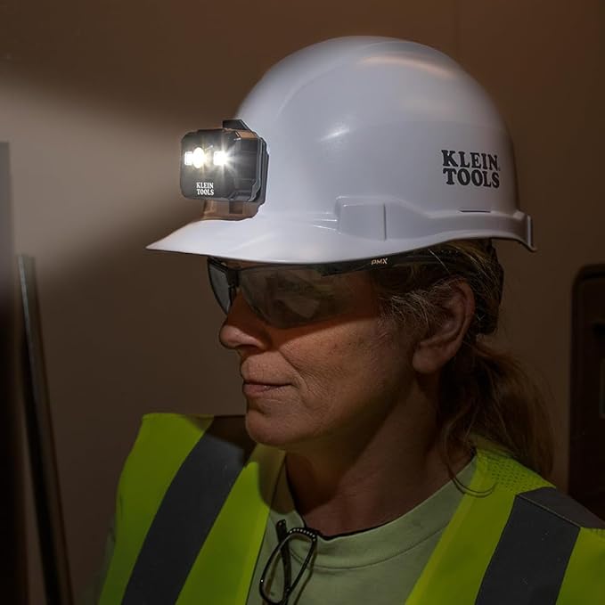 Klein Tools 80174 (2) Rechargeable LED Headlamps with Headlamp Bracket and Fabric Strap, 300 Lumen All-Day Runtime, for Klein Hard Hats, 3-Piece