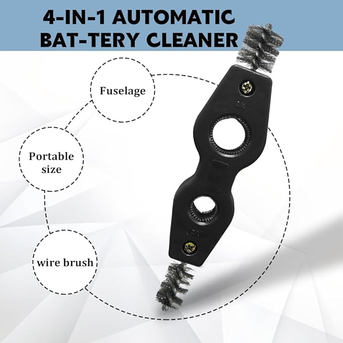 4 in 1 Car Battery Cleaning Brush, Car Battery Terminal Cleaner, Anti-Rust Auto Battery Cleaner with Steel Wire, Battery Cleaner Tool Car Accessories for Cleaning Auto Battery Post (Black)