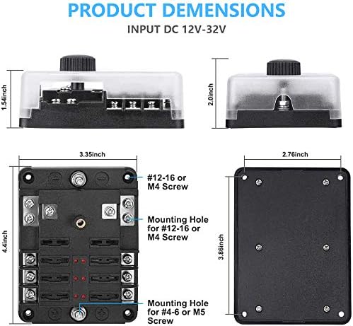 6 Way 12V Fuse Box 12Volt Blade Fuse Block Holder, 6 Circuit W/Negative Bus Waterproof Fuse Box with LED Indicator for 12V/24V Automotive Golf Cart Truck Car Boat Marine RV Van Vehicle
