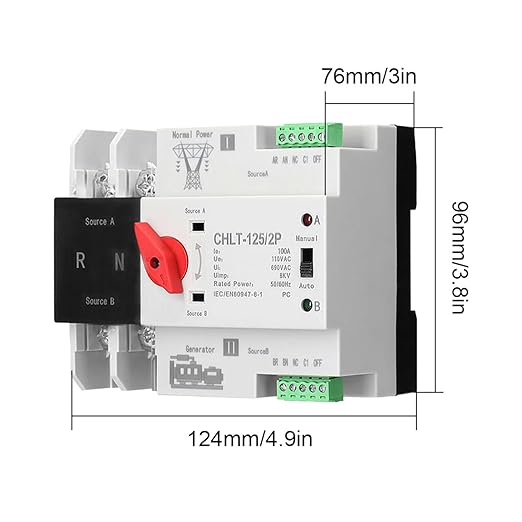 2P 63A 110V Dual Power Automatic Transfer Switch Dual Power Generator Changeover Switch Dual Power Automatic Transfer Switch Din Rail Type 50HZ/60HZ