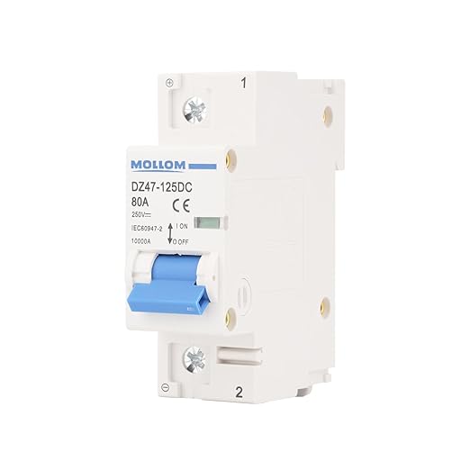 MOLLOM DC 1 Pole Miniature Circuit Breaker, 250V 80Amps, C80 Scene Visualization Custom MCB Thermal Magnetic Trip, 6KA Breaking Capacity DC Disconnect Switch for Solar PV System