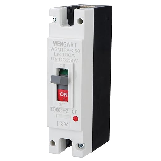 Wengart 180 Amp DC MCCB Circuit Breaker, 250V 1-Pole Molded Case Breaker for High-Power Solar Inverters, Battery Bank & EV Charging Station, Industrial Grade DC Protector, WGM1PV-250
