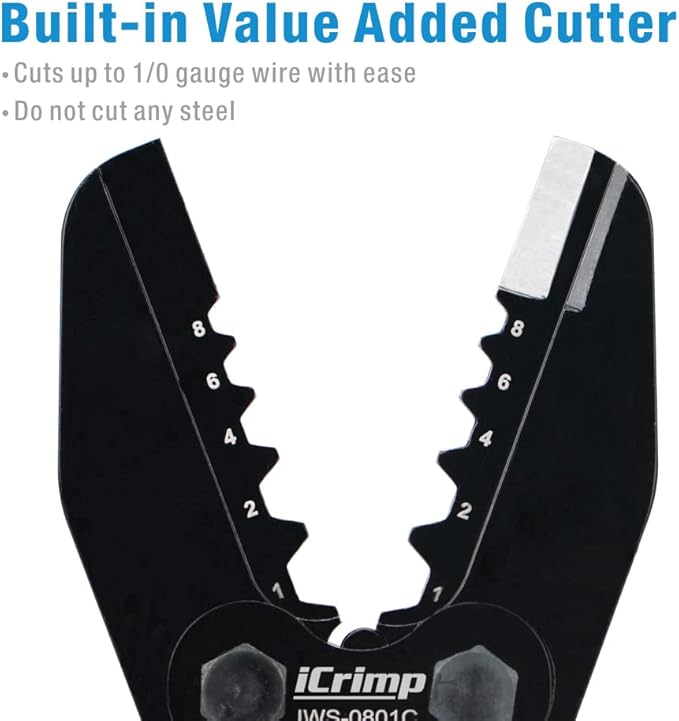 iCrimp Heavy Duty Copper Lug Crimping Tool, for AWG 8,6,4,2,1 Gauge Battery Cable Ring Terminal Ends with Built-in Cable Cutter