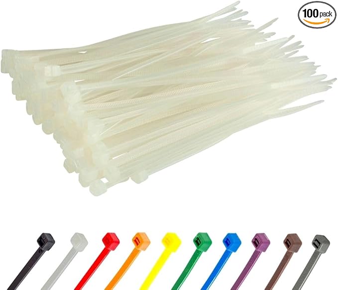 GTSE 4 Inch White/Clear Zip Ties, 100 Pack, 18lb Strength, UV Resistant Small Nylon Cable Ties, Self-Locking 4" Tie Wraps