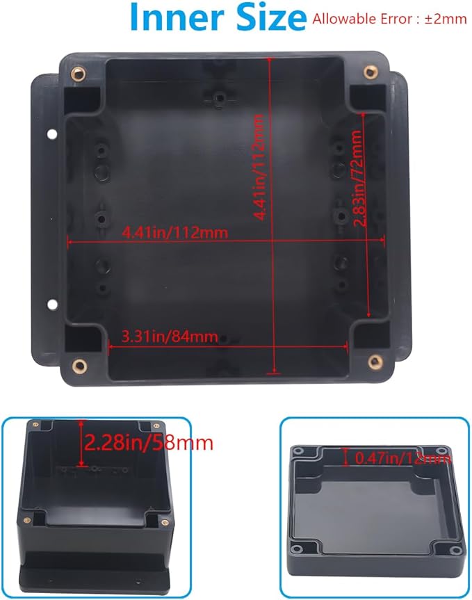 Project Box ABS Black Electrical Boxes IP67 Outdoor Waterproof Box Electronic Junction Box Power Enclosure with Cable Glands for DIY Project 4.7 x 4.7 x 3 inch (120x120x75mm)