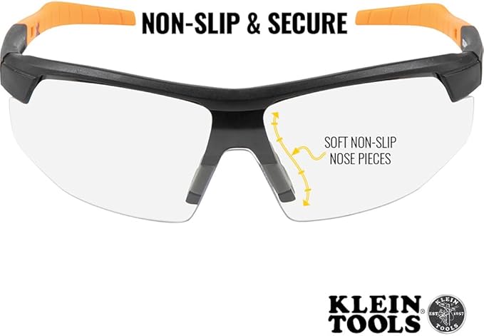 KLEIN TOOLS 60159 Safety Glasses, PPE Protective Eyewear with Semi Frame, Scratch Resistant and Anti-Fog, Clear Lens