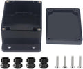 Project Box ABS Black Electrical Boxes IP67 Outdoor Waterproof Junction Box Electronic with Mounting Ears Includes Cable Glands for DIY Project 4.5 x 3.5 x 2.2 inch (115x90x55mm)