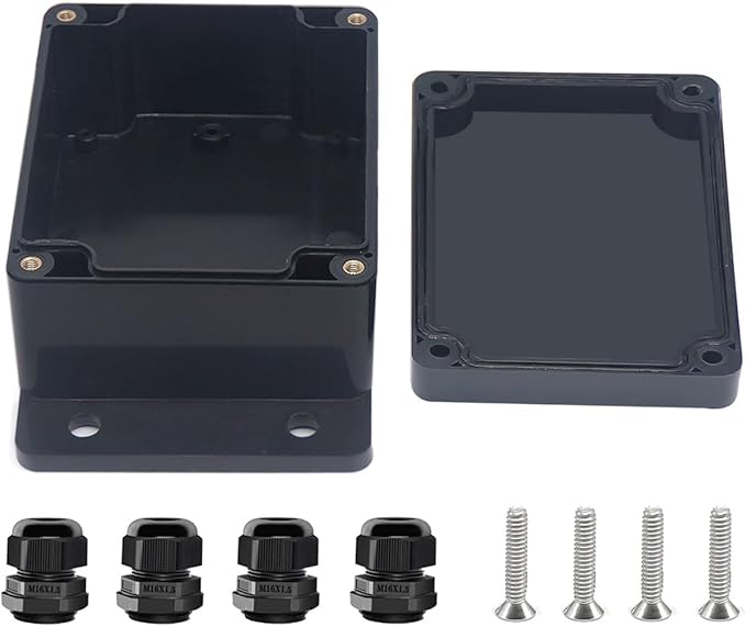 Project Box ABS Black Electrical Boxes IP67 Outdoor Waterproof Junction Box Electronic with Mounting Ears Includes Cable Glands for DIY Project 4.5 x 3.5 x 2.2 inch (115x90x55mm)