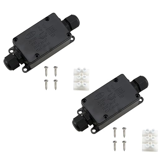 IP65 Waterproof Junction Box DGZZI 2PCS Waterproof Outdoor External 2 Way Electrical Junction Box Underground Cable Line Wires Power Cord Connector Protection