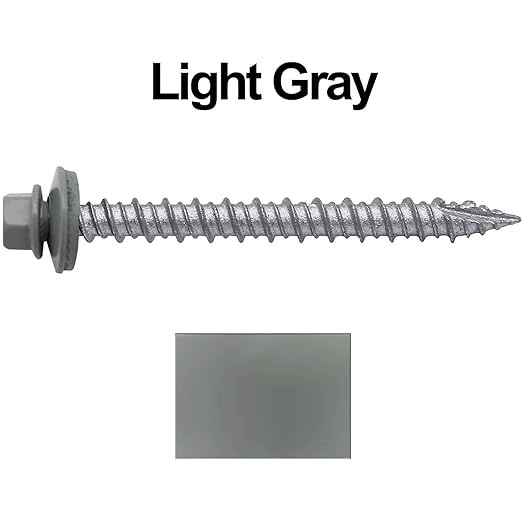 Metal ROOFING SCREWS: (250) 10 x 2" Light GrayHex Head Sheet Metal Roof Screw. Self starting metal to wood siding screws. EPDM washer. Colored head