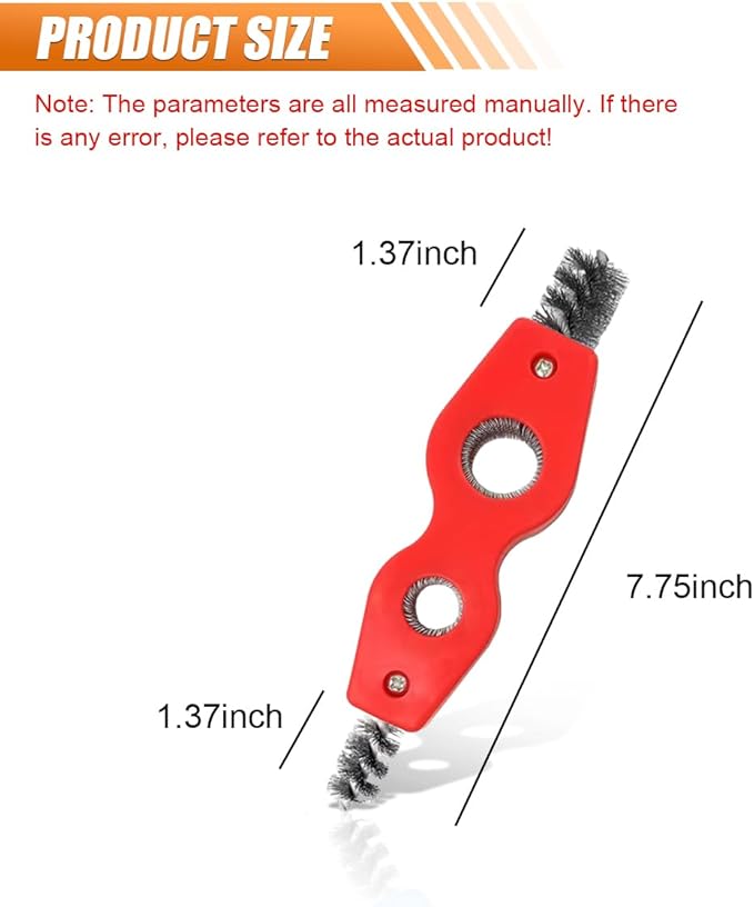 4-in-1 Car Battery Terminal Cleaning Brush- 1/2" & 3/4" Inner & Outer Thread Copper Tubing Pipes Brush- Rustproof Machine Parts Cleaner Tool for Plumbing Installation Soldering Brazing (Red)