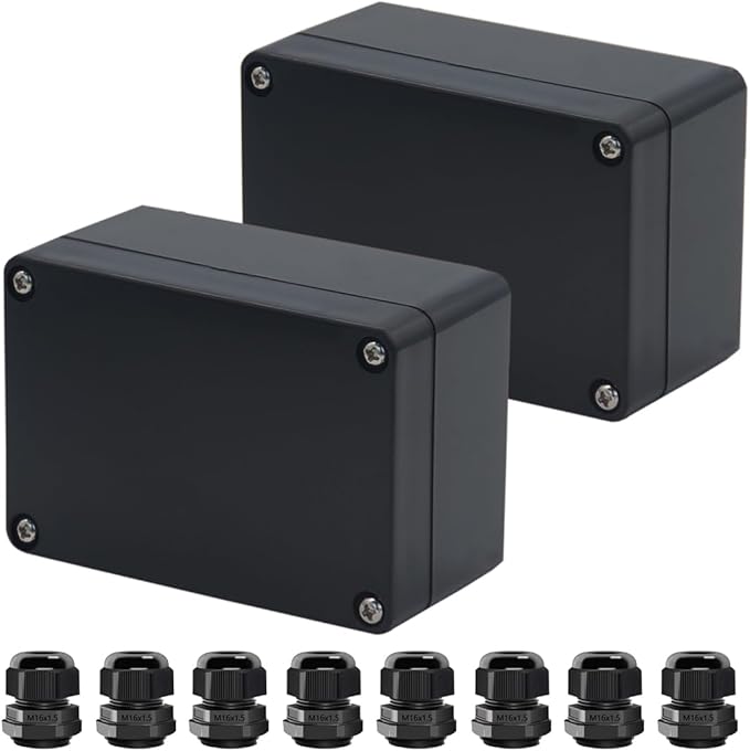 2pcs Project Box ABS Black Electrical Boxes IP65 Outdoor Waterproof Box Electronic Junction Box Power Enclosure with Cable Glands for DIY Project 3.94 x 2.68 x 1.97 inch (100x68x50mm)