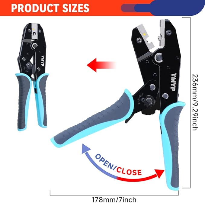Crimping Tool For Insulated Flag Terminals - Ratcheting Wire Crimper - AWG 12-10 (4-6mm²) - Electrical Crimping Tool