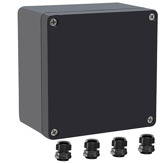 Junction Box IP65 Waterproof ABS Plastic Electrical Project Case Power Junction Boxes, Project Box with 4 PCS M16 Cable Glands 4.72x4.72x2.95 inch (120x120x75mm)