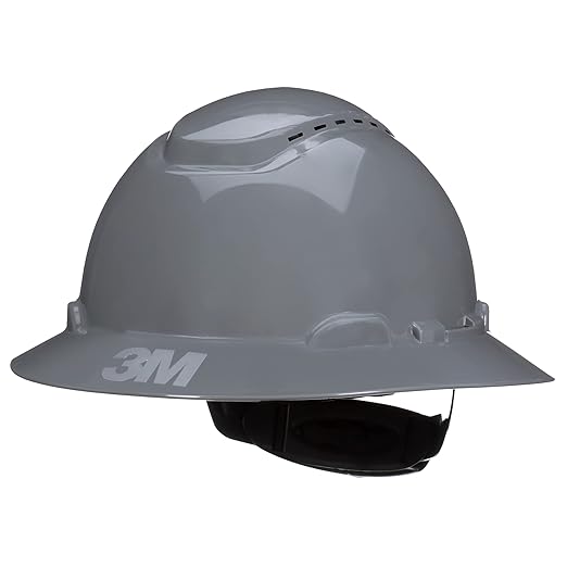 3M Hard Hat SecureFit H-808SFV-UV, Grey, Vented Full Brim Style Safety Helmet with Uvicator Sensor, 4-Point Pressure Diffusion Ratchet Suspension, ANSI Z87.1