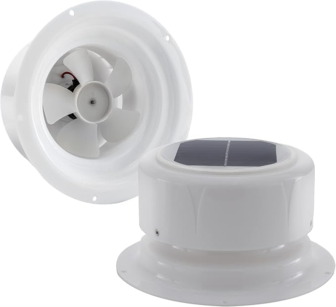 RecPro RV Solar Ventilation Fan | Solar Powered Ceiling Vent with Fan | For RV, Marine, Camper, Shed, Trailer (White)