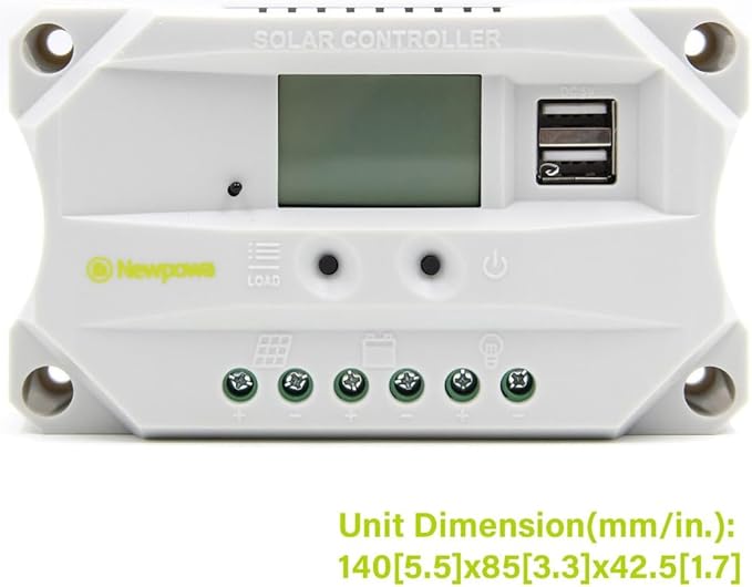 Newpowa 20A Solar Charger Controller Solar Panel Battery Intelligent Regulator with USB Port Display 12V/24V (20A Positive Ground)