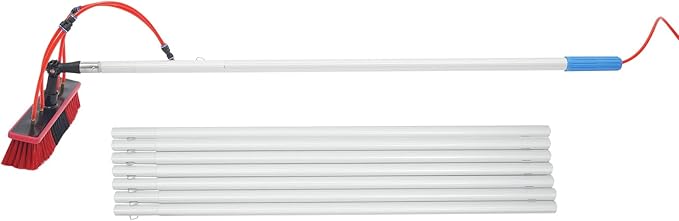 Outdoor Window Cleaning Pole Kit, Water Fed Telescopic Brush, High Reach Cleaning Tool,Solar Panel Cleaner Brush & Squeegee, for Roof Window and Trucks (8m/26.25ft Pole)