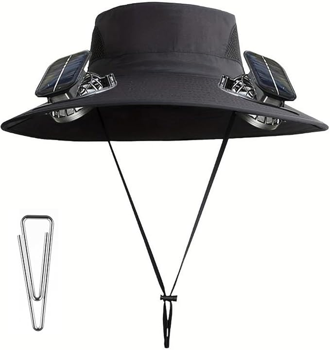 Solar Fan Hats for Men Removable Wide Brim Sun Hat Outdoor Hats with 2 Fans Built in Sun Protection Fishing Hat