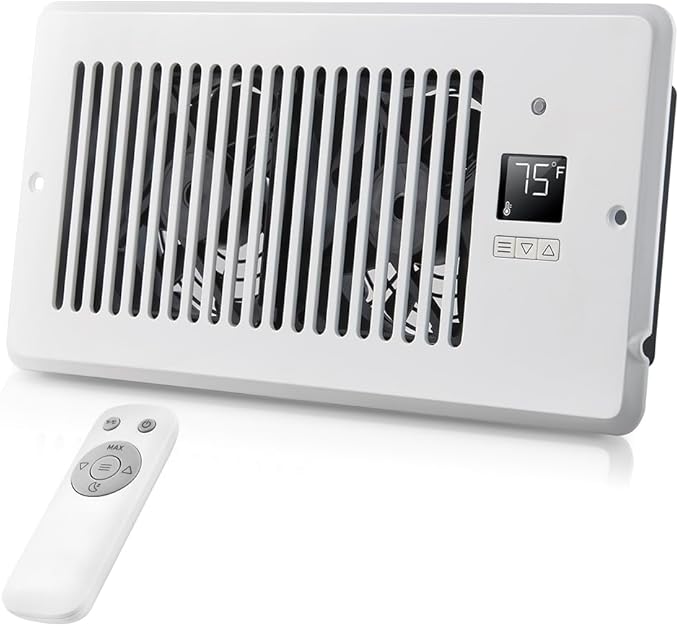 Window Register Booster Vent Fan For 4" x 10" Register Hole, Vent Booster Fan with LCD display & Thermostat,11-Speeds Household Ventilation Fans with Remote,Air Vents Fans Booster for Room, Home