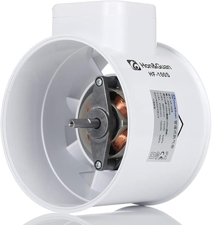 Quiet 4" Inline Duct Fan, 100CFM White Extractor Fans with 2 Speed, Ventilation Exhaust Blower Fans with Efficient Quiet Motor Mixed Flow Ventilation System for Ducting, Vents, Bathroom, Kitchen