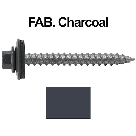 Metal Roofing Screws: (250)12 x 2" FAB. Charcoal Hex Sheet Metal Roof Screw. Sharp Point Metal to Wood siding Screws. 5/8" EPDM Washer
