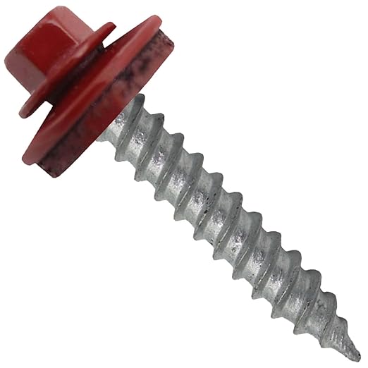 Metal Roofing Screw: (250) 12 x 1-1/2" Dark RED Hex Sheet Metal Roof Screw. Sharp Point Metal to Wood siding Screws. 5/8" EPDM Washer.