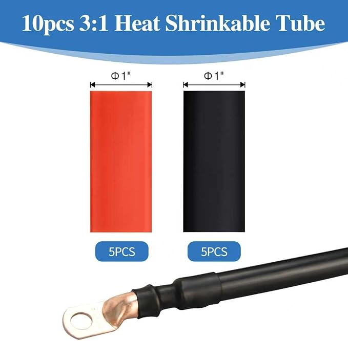 Cable Lug Crimping Tool Set, with 10pcs 1/0 AWG-3/8 Battery Lugs and 10pcs 3:1 Heat Shrink Tubing