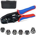 HKS Ratcheting Crimping Tool Set 8 PCS - Quick Exchange Jaw for Heat Shrink Terminals, Non-Insulated, Open Barrel, Solar Conncetors, Insulated and Non-Insulated Ferrules AWG 20-2