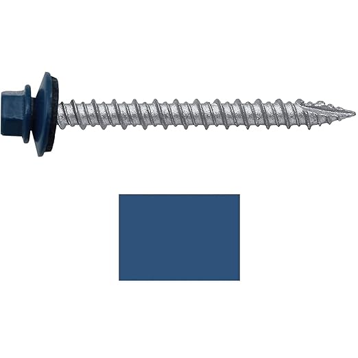 Metal ROOFING SCREWS: (250)10 x 2" Heron Blue Hex Head Sheet Metal Roof Screw. Self starting metal to wood siding screws. EPDM washer. Colored head