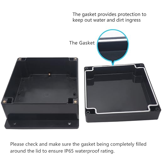 Junction Box, Zulkit Project Box Waterproof Dustproof IP65 ABS Universal Electrical Boxes Enclosure with Fixed Ear Black 6.30 x 6.30 x 3.54 inch (160 x 160 x 90 mm)(Pack of 1)