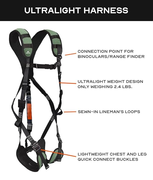 Malta Hunting Safety Ultralight Tree Stand Safety Harness Kit Set, TrueTimber Patterns, Multi-Sizes (Forest Green, Large-XLarge)