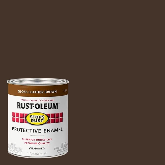 Rust-Oleum 7775502 Stops Rust Brush On Paint, Quart, Gloss Leather Brown, (Pack of 1)