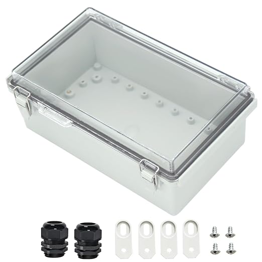 Zulkit Junction Box ABS Plastic Dustproof Waterproof IP67 Electrical Boxes Hinged Shell Outdoor Universal Project Enclosure Grey Clear Cover, Stainless Steel Buckles 10.2 x 6.3 x 3.9 Inch