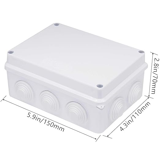 Zulkit Junction Box ABS Plastic Dustproof Waterproof IP65 Universal Electrical Boxes Project Enclosure White 5.9 x 4.3 x 2.8 inch (150 x 110 x 70mm)