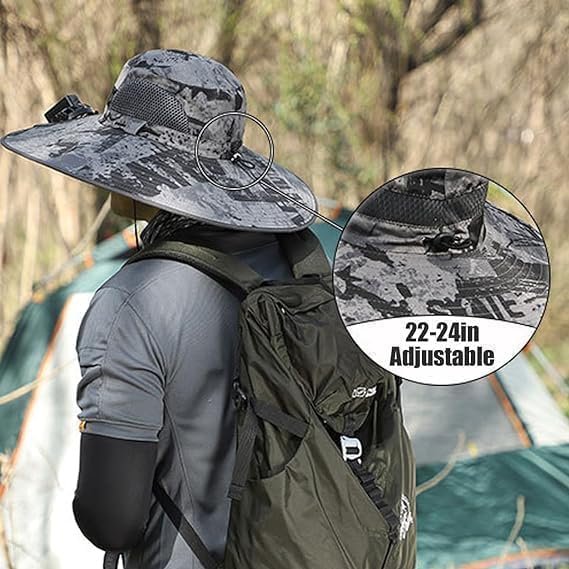 Solar Fan Hat, Wide Brim Solar Powered Fan Hat for Men Women, UPF 50+ Fishing & Beach Sun Hat with Solar Powered Fans