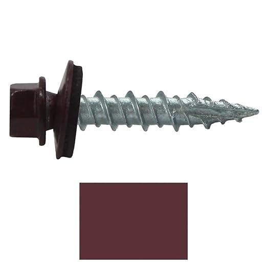 Metal Roofing Screws: (250) 10 x 1 Burgundy Hex Head Sheet Metal Roof Screw. Self Starting Metal to Wood siding Screws. EPDM Washer. Colored Head