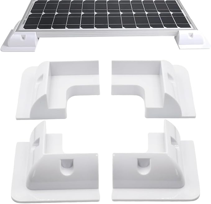 4pcs Solar Panel Mounting Brackets Kit, Dill-Free, UV Resistant, for RV, Truck, Camper, Boat (4 pcs Corner mounting Brackets, White)