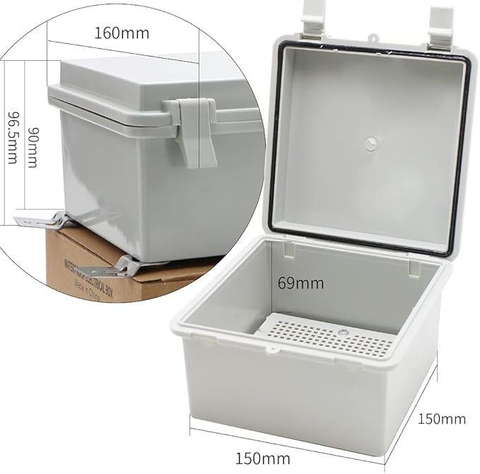 MAKERELE Electrical Weatherproof Outdoor Junction Box Small With Wall Bracket 5.9"5.9"3.5" (15015090mm) Universal Durable Cable Enclosure Include Mounting Panel Dustproof With 2 NPT 1/4” Glands