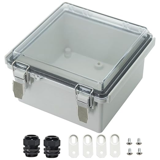 Zulkit Junction Box ABS Plastic Dustproof Waterproof IP67 Electrical Boxes Hinged Shell Outdoor Universal Project Enclosure Grey Clear Cover, Stainless Steel Buckles 5.9 x 5.9 x 3.5 inch