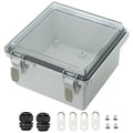 Zulkit Junction Box ABS Plastic Dustproof Waterproof IP67 Electrical Boxes Hinged Shell Outdoor Universal Project Enclosure Grey Clear Cover, Stainless Steel Buckles 5.9 x 5.9 x 3.5 inch
