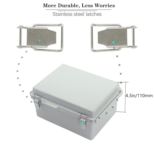 Zulkit Junction Box ABS Plastic Dustproof Waterproof IP67 Electrical Boxes Hinged Shell Outdoor Universal Project Enclosure Grey, Stainless Steel Buckles 11.4 x7.5 x 5.5 Inch