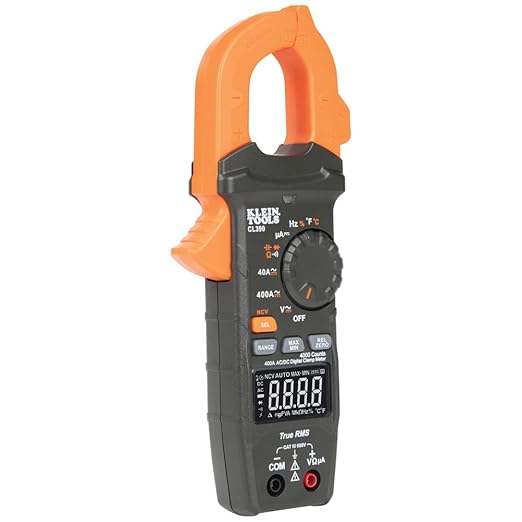Klein Tools CL390 AC/DC Digital Clamp Meter, Auto-Ranging, 400 Amp, NCVT Tester, Hi-Viz LCD Display, TRMS, Continuity Resistance, Temperature and More