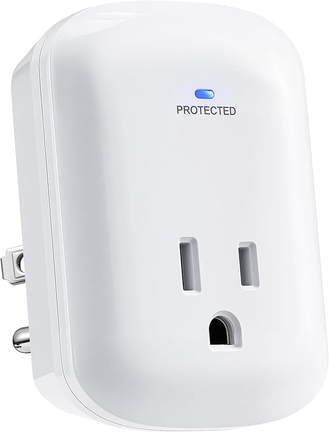 SURAIELEC Surge Protector, 1225J Wall Surge Protector Outlet with 900V VPR, Ground Protected Light Indicator for TV, Fridge, Microwave, Garage, Computer, Workshop and Gaming Devices, 15A/1875W, 1 Pack
