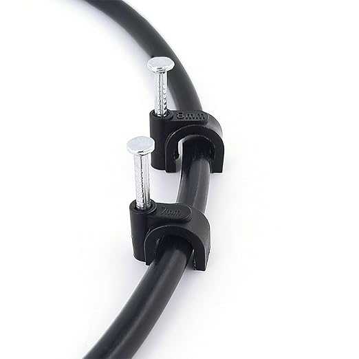 HS Cable Clips 10mm with Steel Nail 200 Pieces White，Ethernet Management U Shaped Wire Cord Staples Hooks for Outdoor Wall,Coax Cat8 RG8 Cable Extension Fasteners