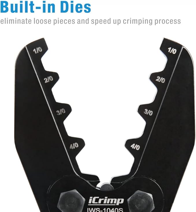 iCrimp Battery Cable Lug Terminal Crimping Tool, for 1/0, 2/0, 3/0, 4/0 Gauge, Battery Cable End, Heavy Duty Lug, Copper Wire Lug Crimper